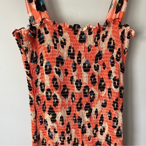 Waverly Grey Liberant Sally Leopard Print Smocked Ruffle Hem Mini Dress Size M - Picture 7 of 16